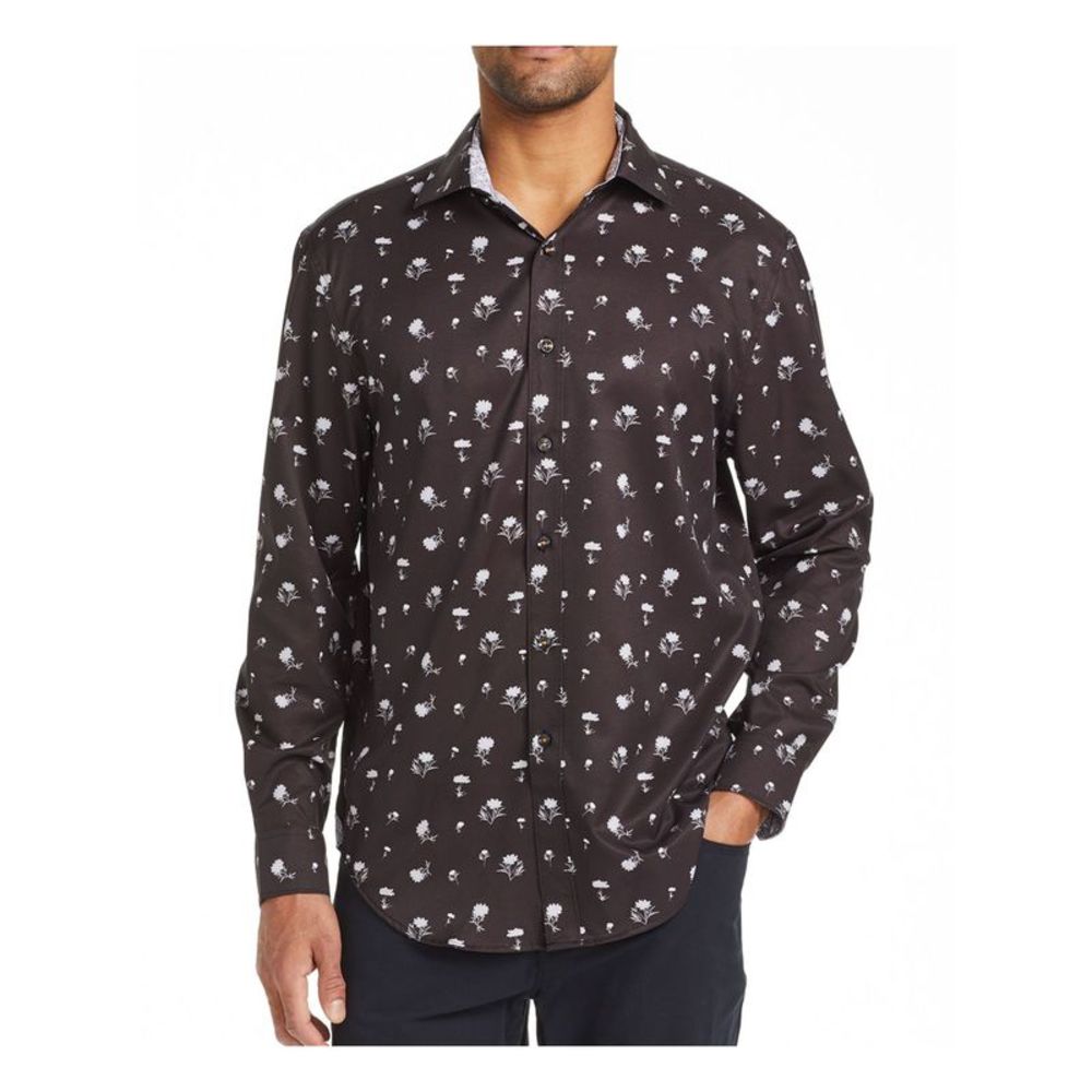 TALLIA SPORT Mens Orange Label Black Long Sleeve Slim Fit Button Down Shirt M